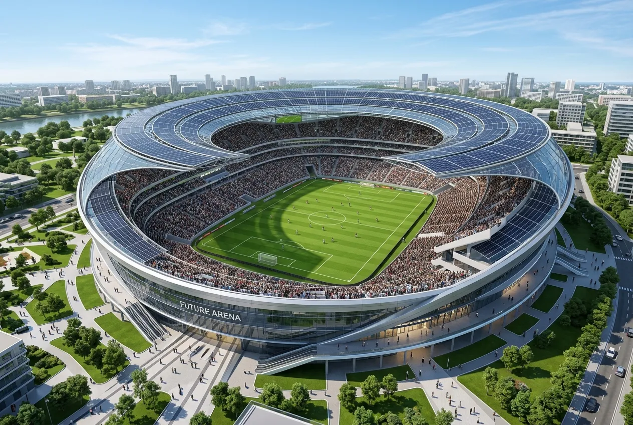 Az Arena Futura virtuális megjelenítése tiszta égbolt alatt